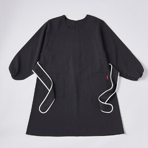 【グレー】丸襟パイピングリボン割烹着