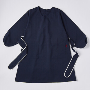【ネイビー】丸襟パイピングリボン割烹着