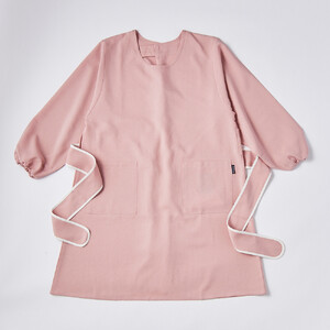 【ピンク】丸襟パイピングリボン割烹着