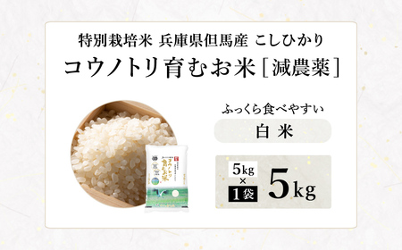 令和7年産 減農薬 白米 特別栽培米 5kg コウノトリ育むお米 但馬産 こしひかり 兵庫県産 (5kg×1袋)（94-004）減農薬 お米 5キロ 精米 白米 コウノトリ米 コシヒカリ コメ こめ ご飯 ライス 減農薬米