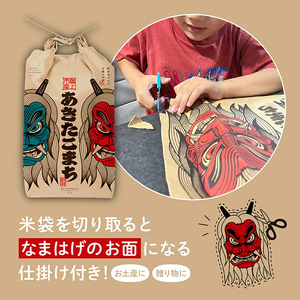 【選べる精米方法：無洗米】 あきたこまち なまはげ 米袋 10kg(5kg×2) 無洗米 米 一等米 ギフト パッケージ デザイン 限定デザイン 紙袋 リメイク 工作 お面 こども 秋田のお土産 こめ コメ 秋田 潟上市【こまちライン】