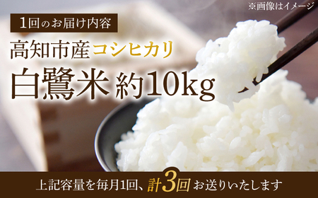【3回定期便】 R7年度産 特別栽培米 農薬節減！ 白鷺米 コシヒカリ 各約10kg 合計約30kg / 高知 米 お米 精米 　【津ノ宮農園】[ATBV014]