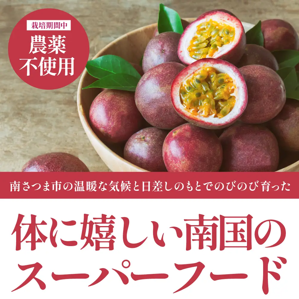 鹿児島県産 パッションフルーツ 約1kg（10～12個程度×1箱） ［数量・期間 限定 ］ 先行予約 先行受付 国産 フルーツ 果物 くだもの 青果 食品 デザート スイーツ おやつ 旬 夏 季節限定 季節の果物 酸味 甘み プチプチ 南国 トロピカルフルーツ 南国フルーツ お取り寄せ グルメ 農園 農園直送 農家直送 産地直送 清直kajuen 鹿児島 鹿児島県 南さつま市