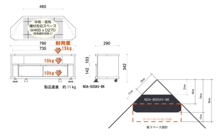 家具 テレビ台 ヌックコーナー対応 家具  幅79cm ≪NOA-800AV-BK≫ 朝日木材