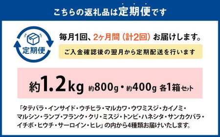 【2ヶ月定期便】おおいた和牛 希少部位4種焼肉セット 約1.2kg（約800g・約400g各1箱セット）×2回 計約2.4kg