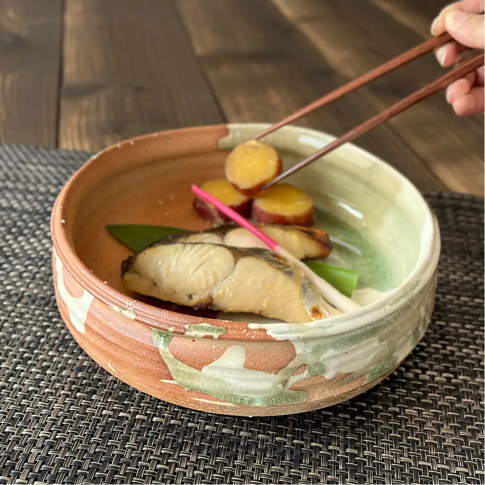 信楽焼　多用鉢（緋色2色掛け）盛り鉢 懐石料理 魚料理 煮物 皿 食器 20cm