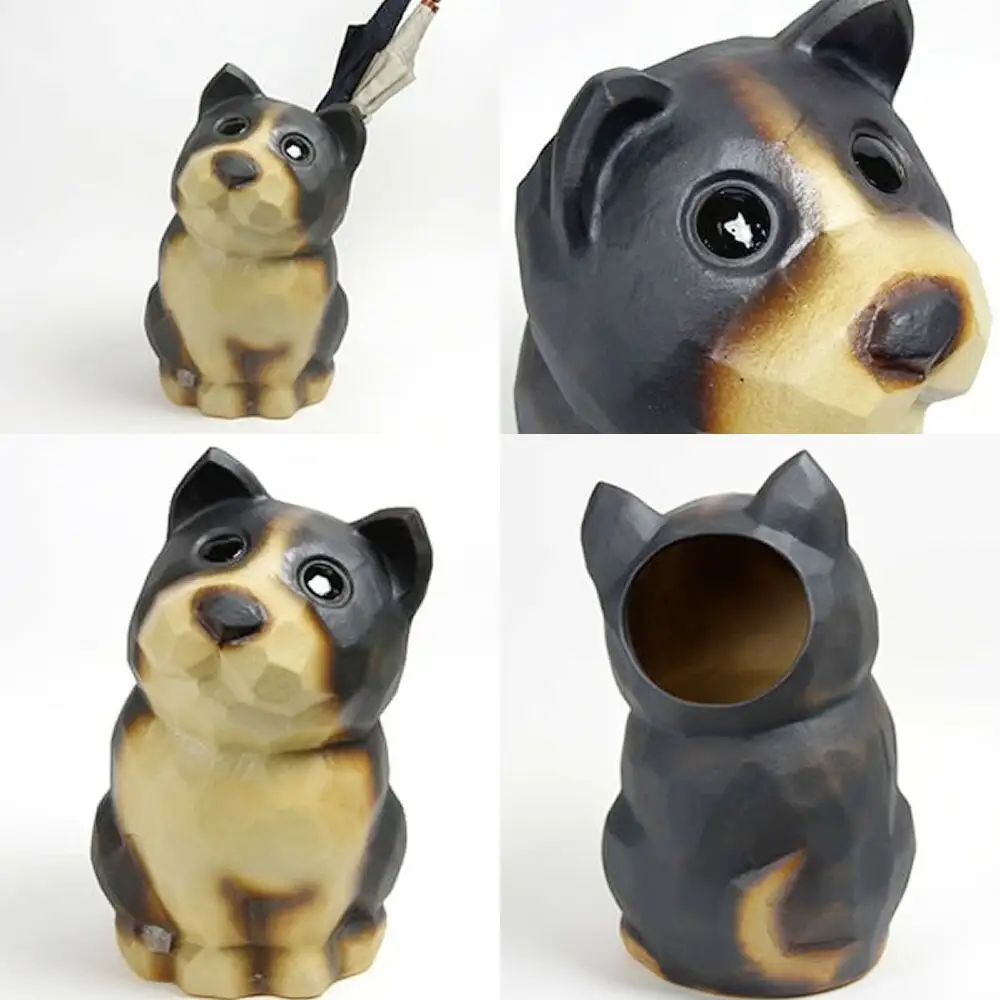 信楽焼 黒犬 陶器 傘立て