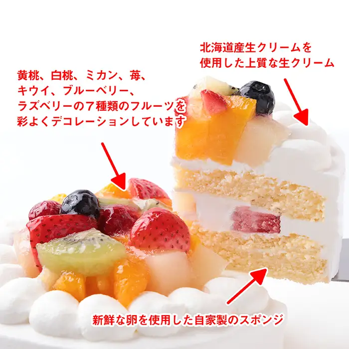 フルーツのデコレーションケーキ フルーツケーキ5号 | デザート おやつ お菓子 ホイップクリーム イチゴ ブルーベリー ラズベリー キウイ 黄桃 白桃 みかん お祝い 記念日 ギフト 贈り物 埼玉県 越谷市