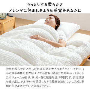 とろーりOFFton　掛け布団　シングル（ミルクココア）_とろーり OFFton 掛け布団 シングル 厚手 洗える 150 × 210cm ネット付き 柔らか 掛け心地 秋 冬 春 最適 ドレープ性 レーヨン 吸湿性 ポリエステル 中空繊維 保温性 ホコリ 出にくい 清潔 SEK認証 抗菌防臭 耐久性 久留米市 送料無料 〔Qc056-br〕