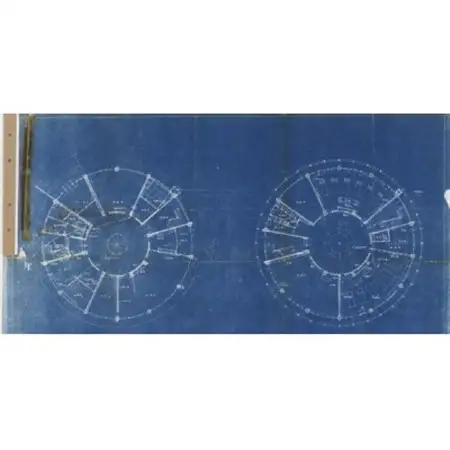 登録有形文化財「朝日小学校円形校舎」建築当初青焼き図面の高精度スキャンデータ【1623565】
