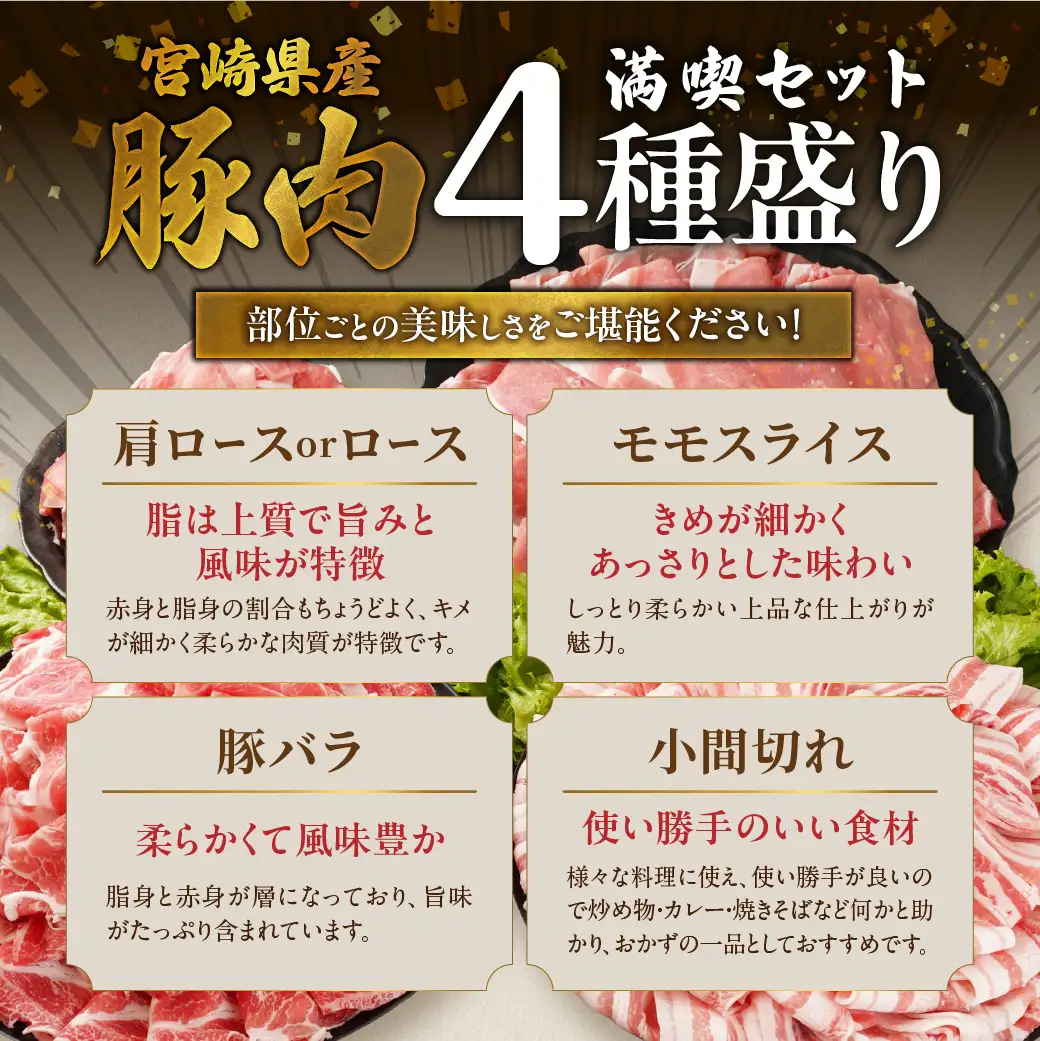 宮崎県産豚肉バラエティ2.3kgセット_14-N2-014-2300_(都城市) 宮崎県産豚 バラスライス 肩ロース又はローススライス モモスライス 小間切れ 豚肉