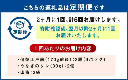 【年6回定期便】 うなぎの蒲焼 （江戸前） を2ヶ月に1回 2尾 お届け （合計12尾） 鰻 ウナギ 鰻の蒲焼 蒲焼き タレ うなぎのタレ  山椒 国産