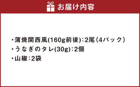 うなぎの蒲焼 （関西風） 2尾 セット 鰻 ウナギ 鰻の蒲焼 蒲焼き タレ うなぎのタレ 山椒 国産