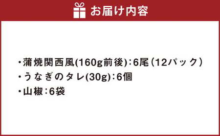 うなぎの蒲焼 （関西風） 6尾 セット 鰻 ウナギ 鰻の蒲焼 蒲焼き タレ うなぎのタレ 山椒 国産
