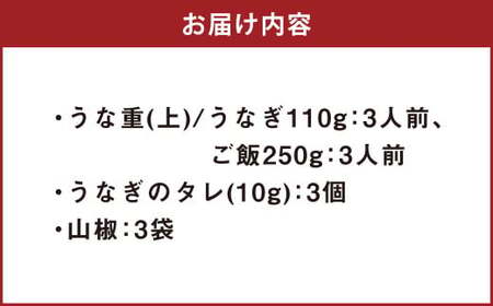 うな重 （上） 3人前 鰻 ウナギ 鰻重 うなぎの蒲焼 鰻の蒲焼 蒲焼き タレ うなぎのタレ 山椒 ごはん ご飯 国産