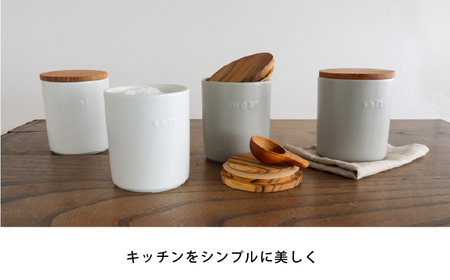 【美濃焼】　ソルト＆シュガーキャニスター2個とおおさじこさじのセット　選べるロゴとカラー　【株式会社ロロ】[MBZ053]