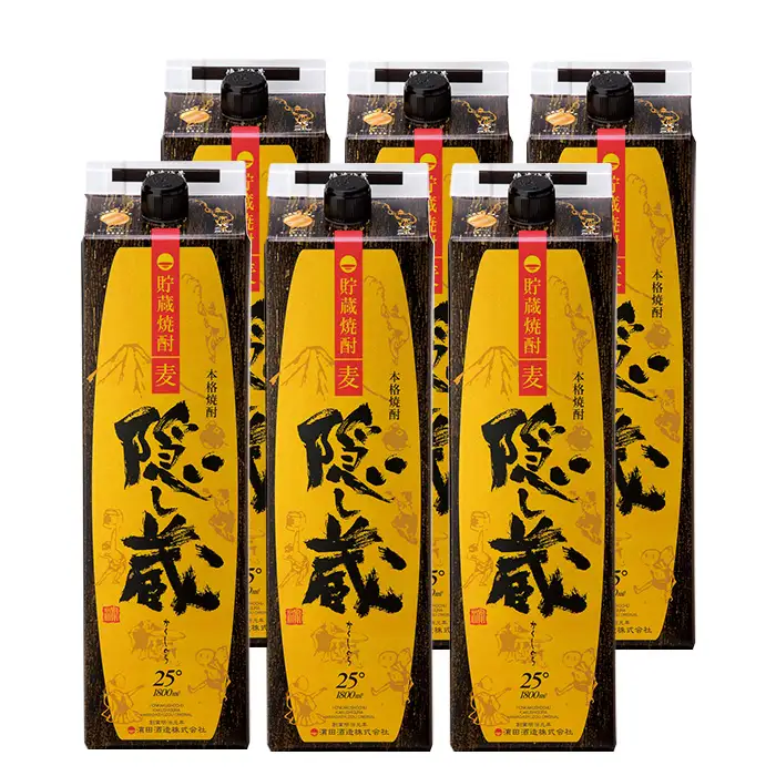 【3か月定期便】麦焼酎 隠し蔵 1.8L×6本  紙パックでお届け! 鹿児島 本格麦焼酎 25度 樽 貯蔵熟成 琥珀色 本格麦焼酎 濵田酒造 傳藏院蔵 【00-003-66-TK】