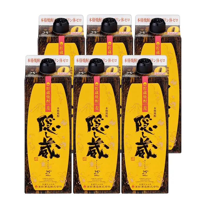 麦焼酎 隠し蔵 900ml×6本 紙パック 25度 鹿児島 本格麦焼酎 樽 貯蔵熟成 琥珀色 本格麦焼酎 濵田酒造 傳藏院蔵 【00-003-63】