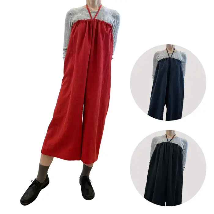 【紅緋色】【麻の服 タイパンツ】丁寧なハンドメイド ロングサイズ  [No.216-01]