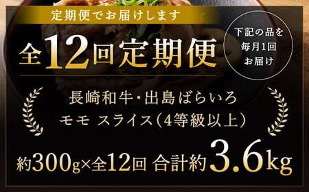 【全12回定期便】長崎和牛 出島ばらいろ モモ スライス 300g ／ 和牛 国産 お肉 肉 牛肉 牛 国産牛 しゃぶしゃぶ すき焼 焼肉 炒め物 肉のマルシン 長崎県 長崎市