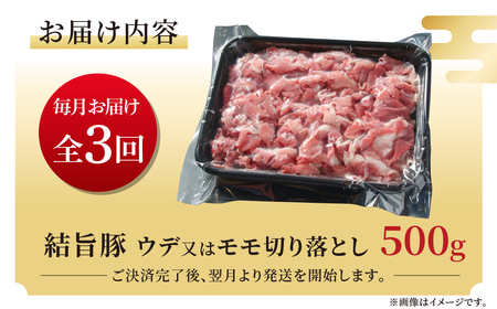 《定期便》全3回 結旨豚 ウデ又はモモ 切り落とし 500g 冷凍真空パック | 肉 お肉 豚肉 国産 食べ比べ セット 白川郷 岐阜県 白川村 ブランド豚 人気 おすすめ ギフト 飛騨高山ミート 18000円 [MS102]