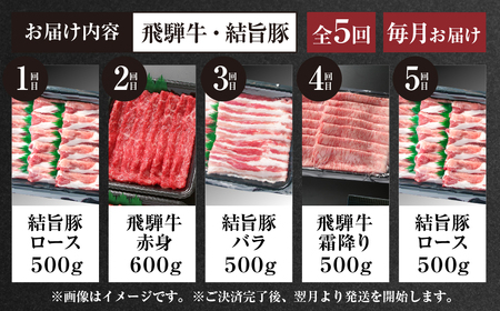 《定期便》全5回 飛騨牛＆ 結旨豚 すき焼きしゃぶしゃぶ 飛騨高山ミート 飛騨牛 [MS107]