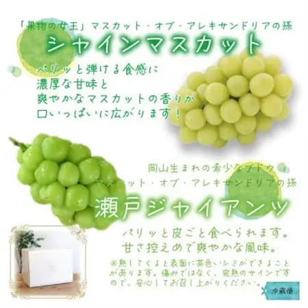 岡山　花笑み農園の『シャインマスカット＆瀬戸ジャイアンツ』1kg(2房)GS【配送不可地域：離島・北海道・沖縄県】【1627775】