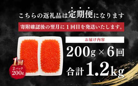 【6ヶ月定期便】いくら醤油漬け (北海道産原料使用) 100g×2パック 合計1200g