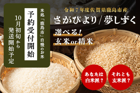 【ふるなびWEEK対象】令和7年産 鹿島市産 [さがびよりor夢しずく] 5kg 1袋 【品種指定不可】 玄米 精米 C-154