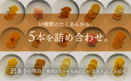 訳あり たくあん 福袋5袋セット　漬け物 つけもの 大根 米ぬか 熟成 発酵 特産品 お取り寄せ お取り寄せグルメ 産地直送 老舗 こだわり キムラ漬物 送料無料