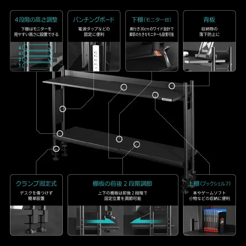 【Bauhutte】デスクラック2（BHS-1200HN-BK） - モニターアームの取り付けも可能な進化版デスクラック