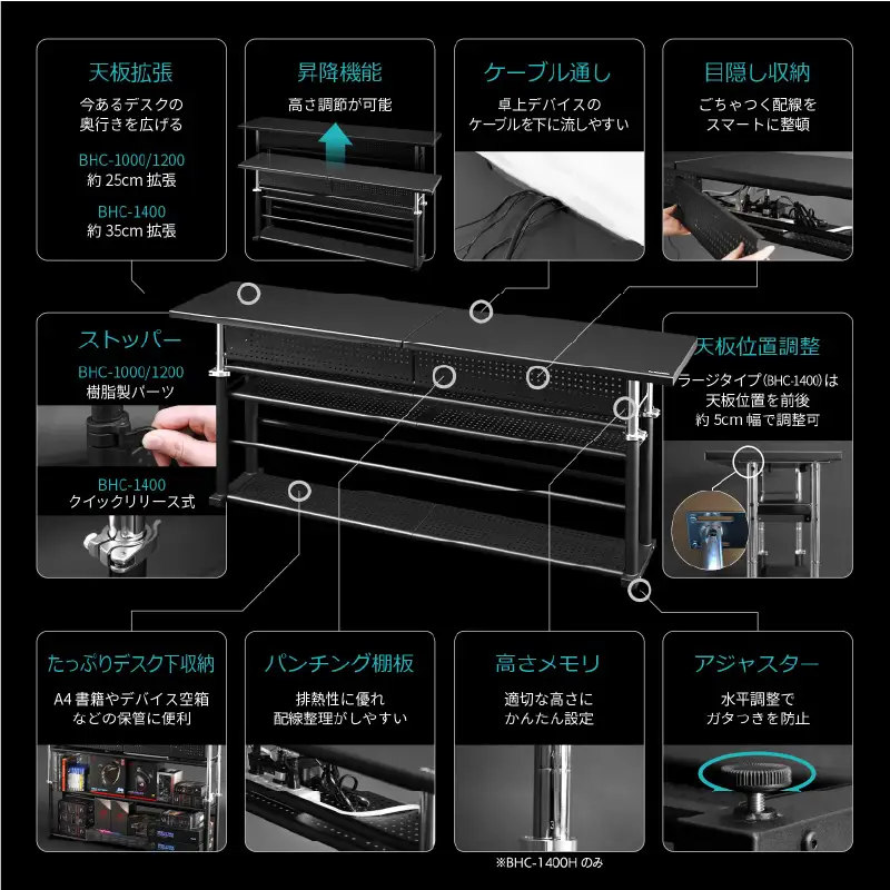 【Bauhutte】エクステンションデスクラージ（BHC-1400H-BK） - 今あるデスクに奥行きをプラスする拡張天板