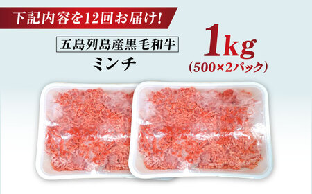 【全12回定期便】五島列島産 黒毛和牛 ミンチ 1kg 五島市/山口Farm[PGJ032]