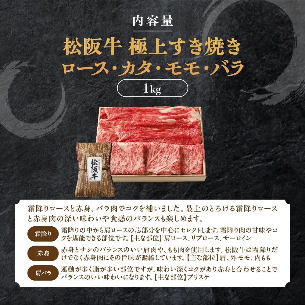 松阪牛 極上 すき焼き 1kg 印籠桐箱入り すき焼き用松阪牛