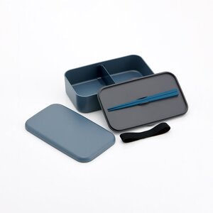 箸付き 弁当箱 1000ml 1段 ランチボックス お弁当 18cm 大人 メンズ バイオマス スケーター skater PLB10HB アッシュブルー 子供 食洗機可 電子レンジ可 仕切付 ランチベルト 〈スケーター株式会社〉   6-308