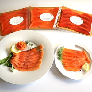 《スモークサーモン3種セット》計240g (紅鮭･トラウト･アトラン 各80g)【Kaori-薫】 [1152]