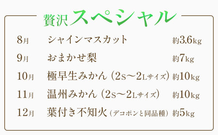 プレミアム フルーツ 定期便 5ヶ月連続 秀品 スペシャル 計35.6kg 日本フルーツ株式会社《8月上旬-12月末頃出荷》熊本県 荒尾市 シャインマスカット おまかせ 梨 極早生みかん 温州みかん  葉付き不知火 果物 フルーツ スイーツ デザート ギフト ご贈答