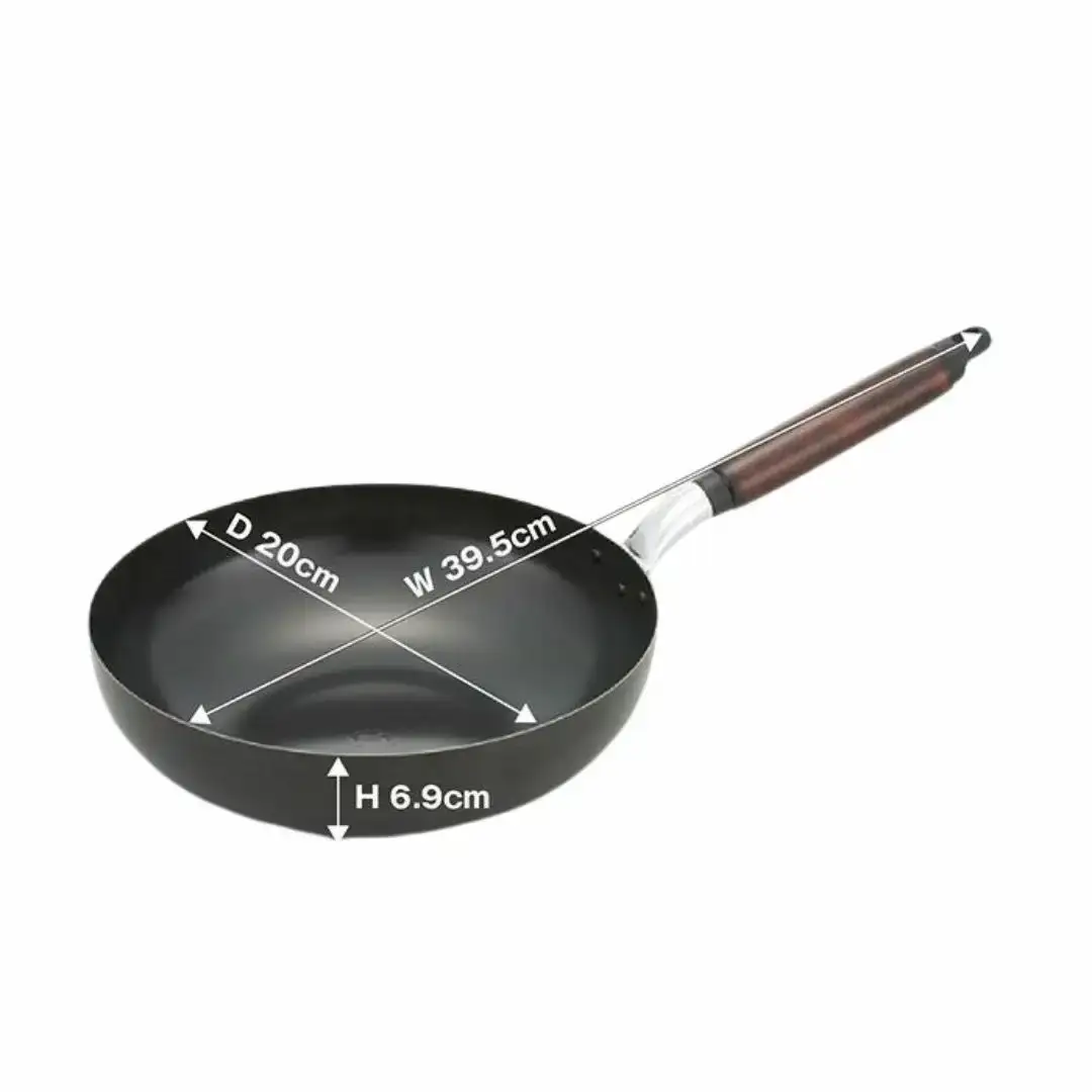 村の鍛冶屋 本格鉄製 いため鍋 20cm アウトドア キッチン IH 野外料理 キャンプ飯 シリコン加工 木製ハンドル 炒め物  燕三条【013S146】