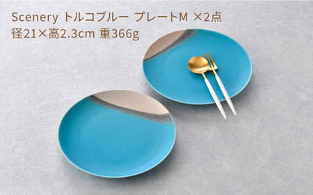 【波佐見焼】Scenery（シーナリー）トルコブルー プレート M（21cm）2枚セット　【光春窯】[XD114]