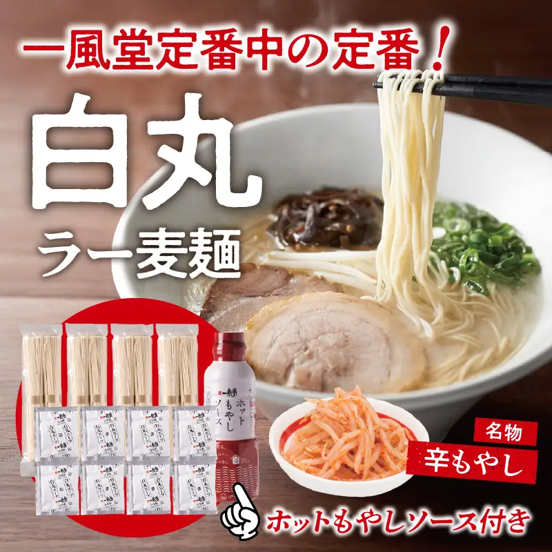 【一風堂】白丸ラー麦麺セット＆ホットもやしソースセット ラーメン とんこつ 豚骨 豚骨スープ ストレート麺 ラー麦 本格 福岡 ご当地 お取り寄せ 福岡県 八女市 072-306
