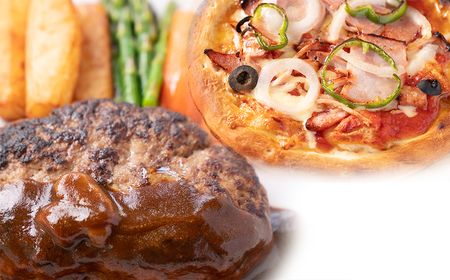 J23　宍粟ハム たっぷり ピザ と 但馬牛 ハンバーグ の セット 【 ハム 牛肉 豚肉 冷凍 パーティー ギフト 贈り物 】