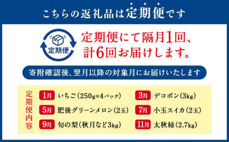 【6か月隔月定期便】旬の熊本フルーツ単品定期便 熊本県産 果物 毎月お届けギフト