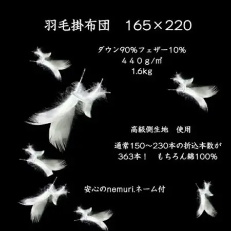 羽毛掛布団165cm×220cm 創業70年超の京都の老舗メーカー 職人手作り国産ふとん 極上の眠り【1632110】