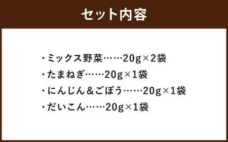 【7営業日以内発送】【こころざし（one＇s will）の品】 乾燥野菜 5袋セット 合計100g （ミックス野菜 ・ たまねぎ ・にんじん ＆ ごぼう ・ だいこん） 野菜 やさい 乾燥 長期保存 調理 料理 無添加 国産 九州 長崎県 長崎市 常温