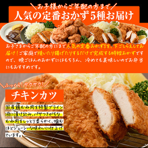 ＜定期便・全6回(2か月毎)＞下ごしらえ済み おかず5種セット (5種・合計2.3kg×6回) からあげ 唐揚げ とり天 チキンカツ とんかつ ハンバーグ 冷凍 惣菜 お弁当 簡単 時短 定期便【DH313】【ネクサ】