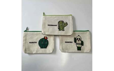 春日井サボテンキャラクターのサガラ刺繍ポーチ３種セット