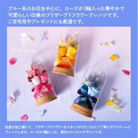 プリザーブドフラワーローズドーム ブルー系 お祝いやお誕生日におすすめ【配送不可地域：離島・沖縄県】【1636485】