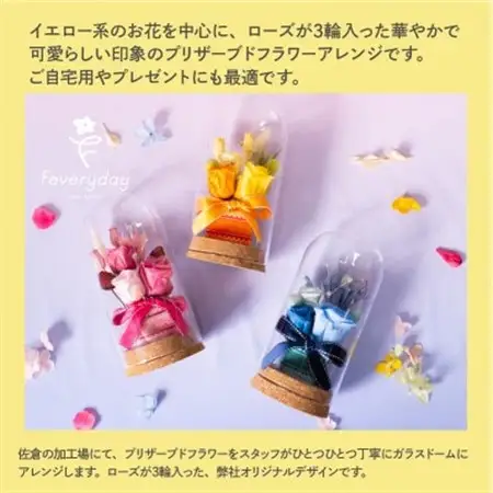 プリザーブドフラワーローズドーム イエロー系 お祝いやお誕生日におすすめ【配送不可地域：離島・沖縄県】【1636499】