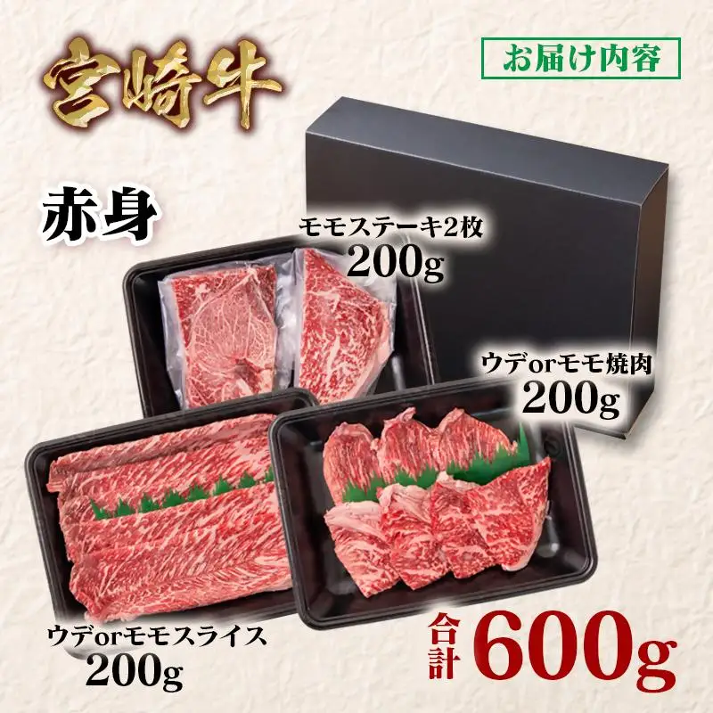 宮崎牛 赤身堪能セット 計600g 小分け200g×3 ブランド牛 A４～A5等級 内閣総理大臣賞4連覇＜58-12a＞Y