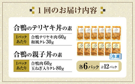 【全12回定期便】【冷凍】合鴨親子丼の素・合鴨テリヤキ丼の素 各6 計12パックセット [AQCB026] 親子丼 テリヤキ 惣菜 丼 簡単調理 定期便